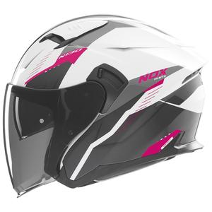 Casco de moto jet NOX N130 Myst blanco-negro-rosa