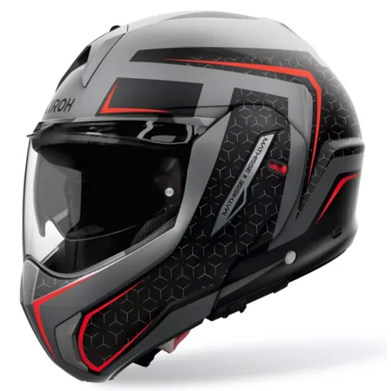 Casco de moto abatible Airoh Mathisse 2 Magnet en gris mate, negro y rojo