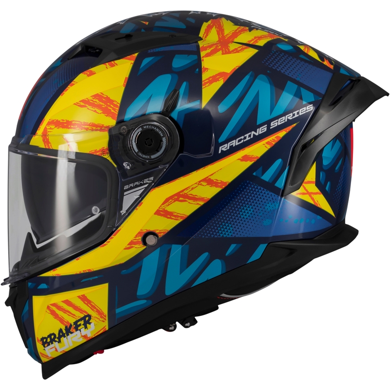 Casco integral de moto MT Braker SV Fury azul-amarillo