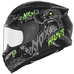 Casco integral de moto infantil NOX N731 ZUMBI negro mate-verde