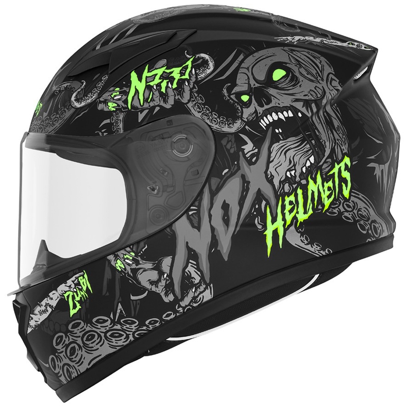 Casco integral de moto infantil NOX N731 ZUMBI negro mate-verde