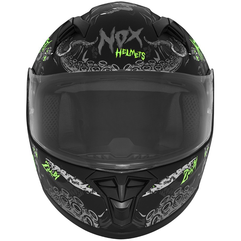 Casco integral de moto infantil NOX N731 ZUMBI negro mate-verde