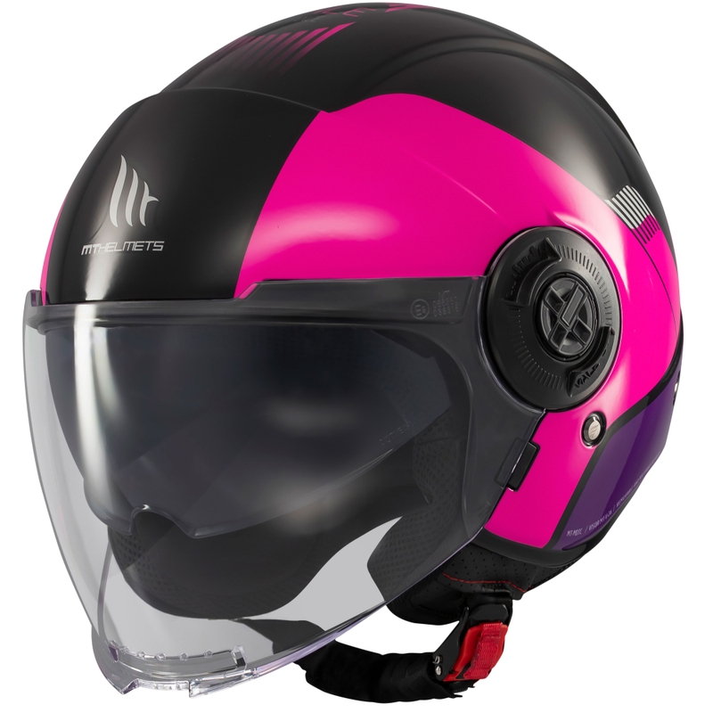 Casco de moto jet MT Viale SV S Advance negro-rosa