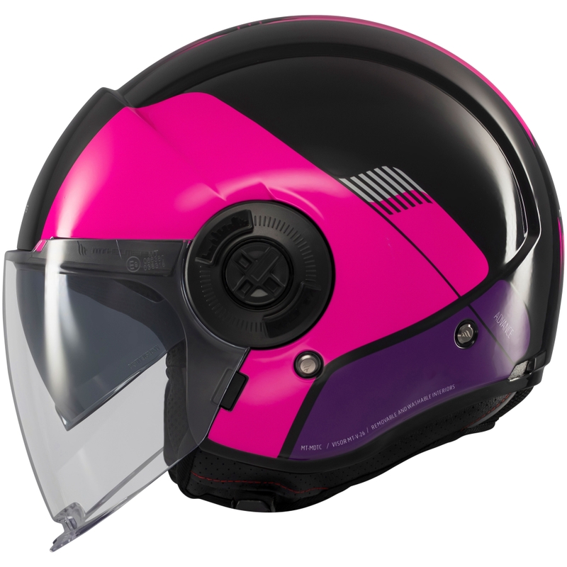 Casco de moto jet MT Viale SV S Advance negro-rosa