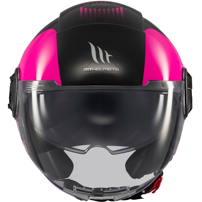Casco de moto jet MT Viale SV S Advance negro-rosa