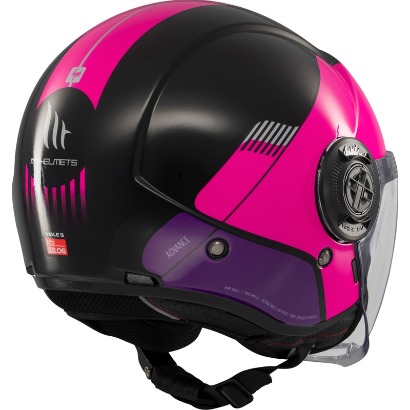 Casco de moto jet MT Viale SV S Advance negro-rosa