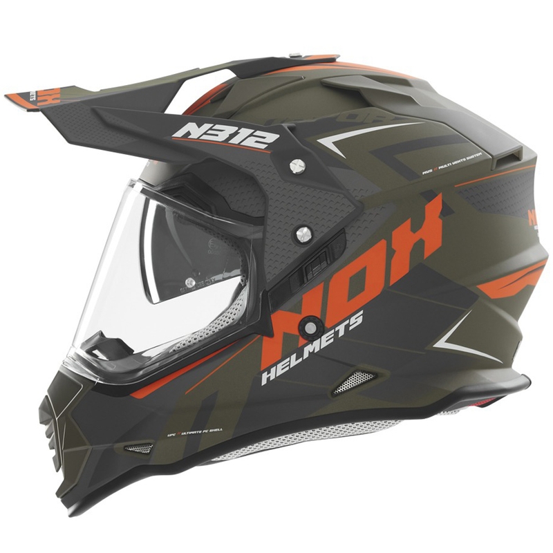 Casco de moto enduro NOX N312 Vapor caqui mate-naranja