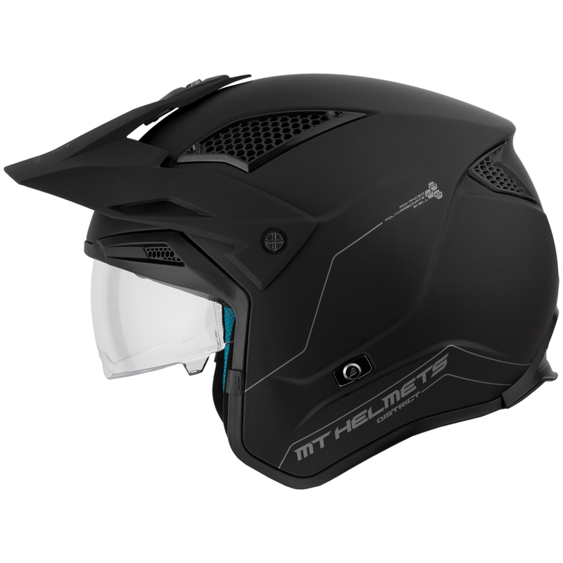 Casco de moto de trial abierto MT District SV Solid, color negro mate