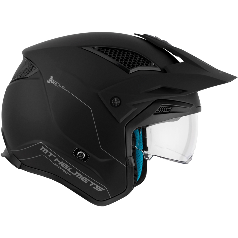Casco de moto de trial abierto MT District SV Solid, color negro mate