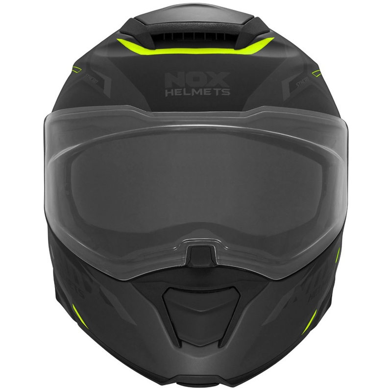 Casco de moto abatible NOX N967 Synchro negro mate-amarillo fluo