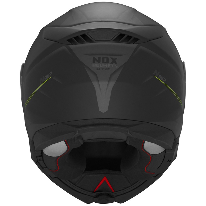Casco de moto abatible NOX N967 Synchro negro mate-amarillo fluo