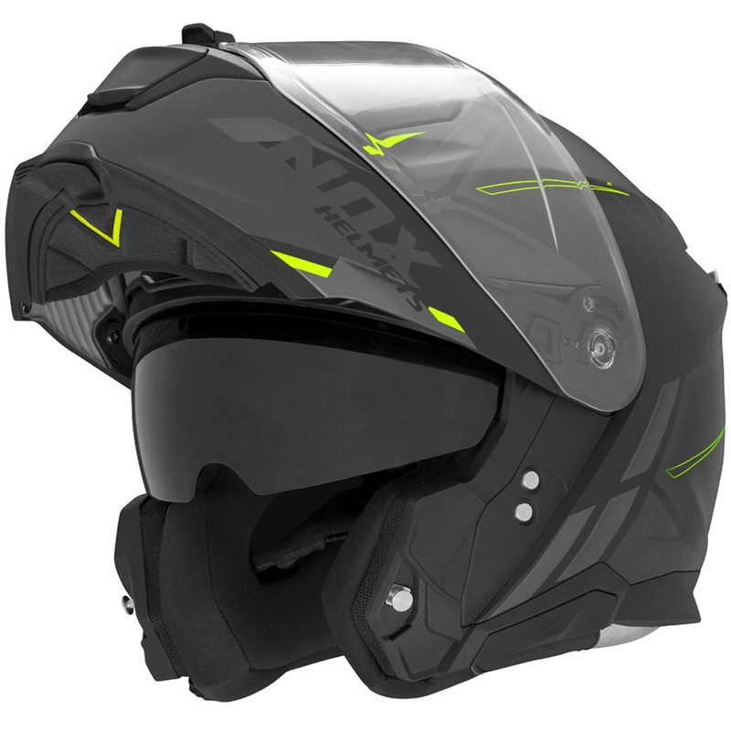 Casco de moto abatible NOX N967 Synchro negro mate-amarillo fluo
