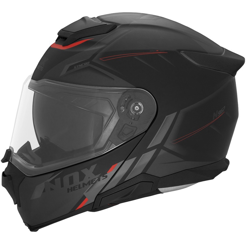 Casco de moto abatible NOX N967 Synchro negro mate-rojo