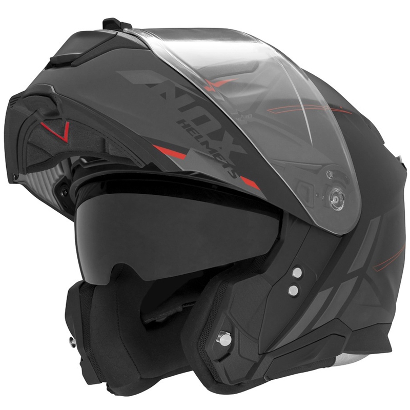 Casco de moto abatible NOX N967 Synchro negro mate-rojo
