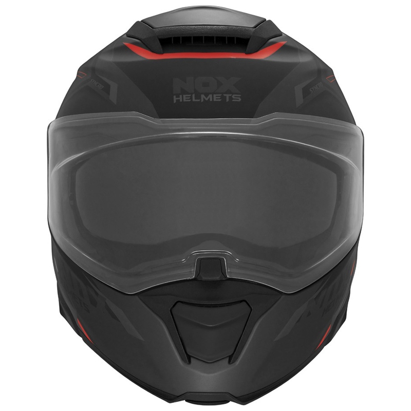 Casco de moto abatible NOX N967 Synchro negro mate-rojo