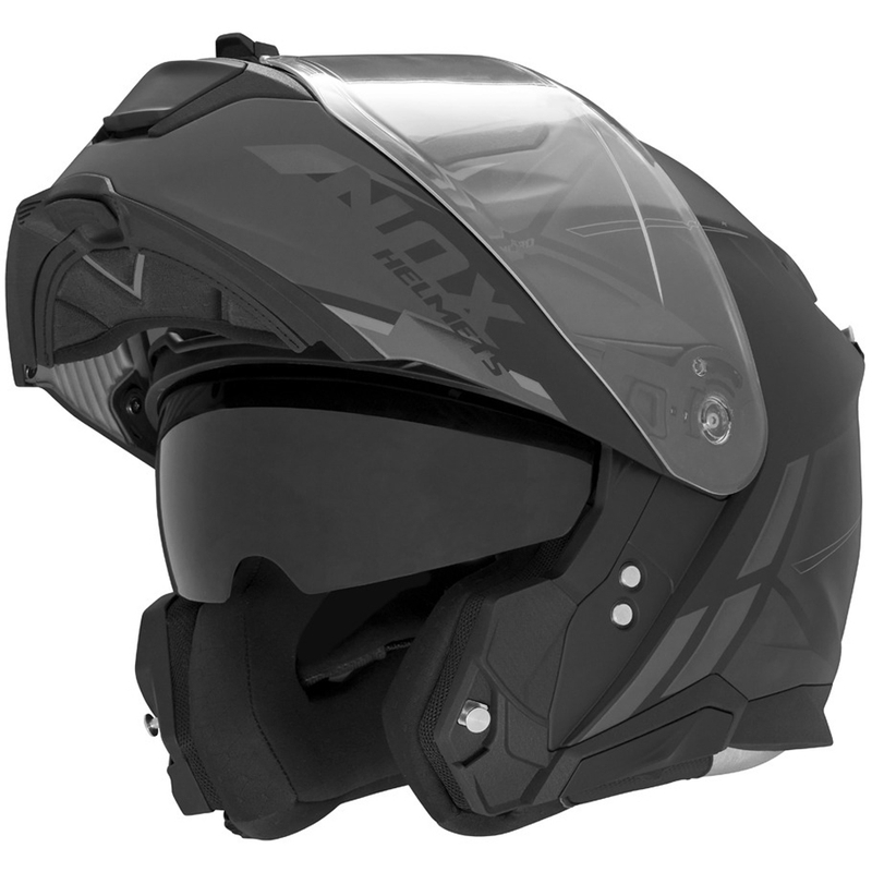 Casco de moto abatible NOX N967 Synchro negro mate-gris