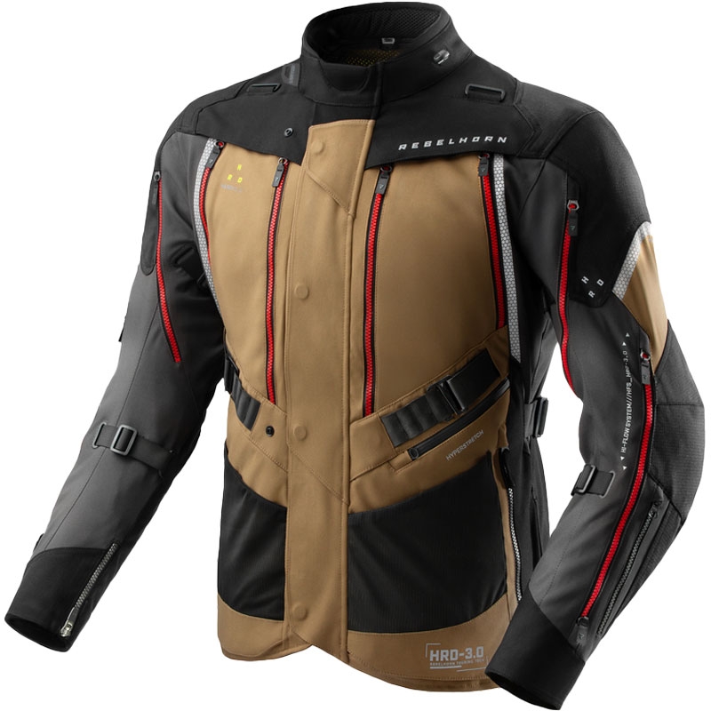 Chaqueta de moto Rebelhorn Hardy 3.0 beige-gris-rojo