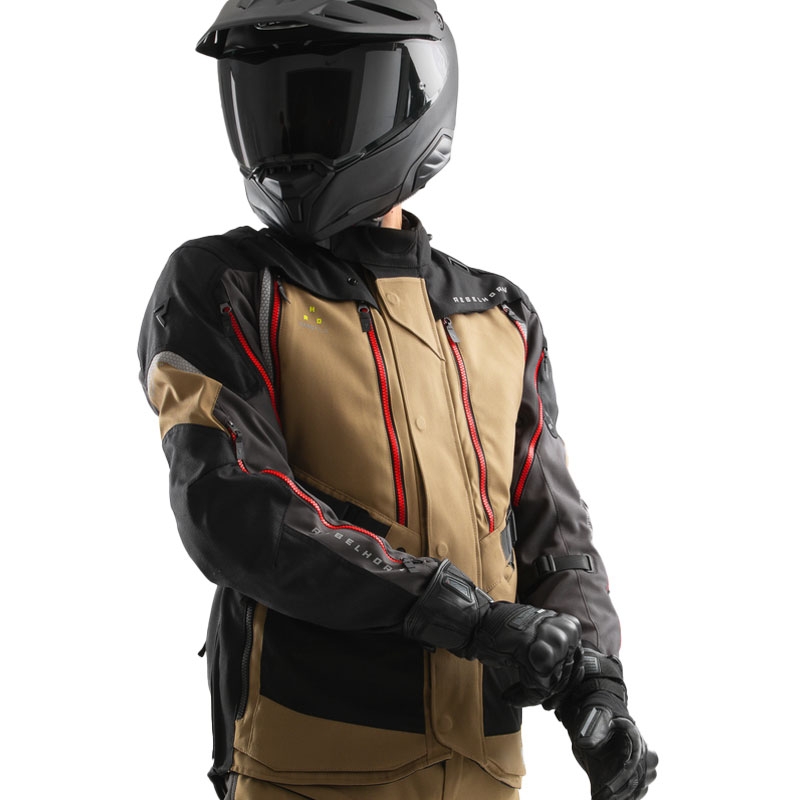 Chaqueta de moto Rebelhorn Hardy 3.0 beige-gris-rojo