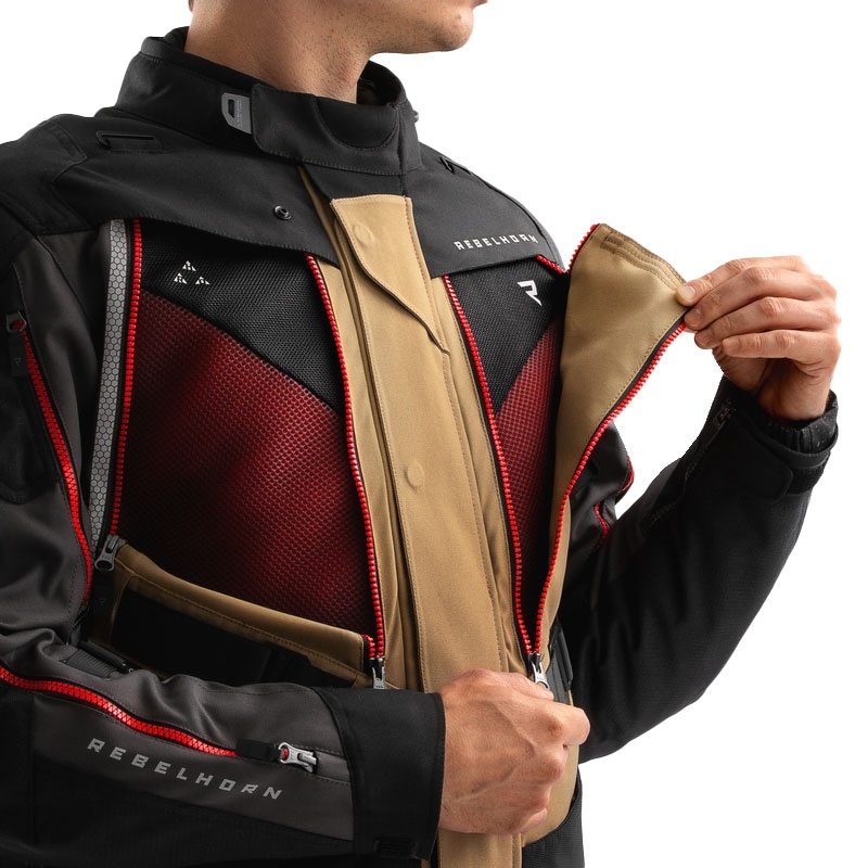 Chaqueta de moto Rebelhorn Hardy 3.0 beige-gris-rojo