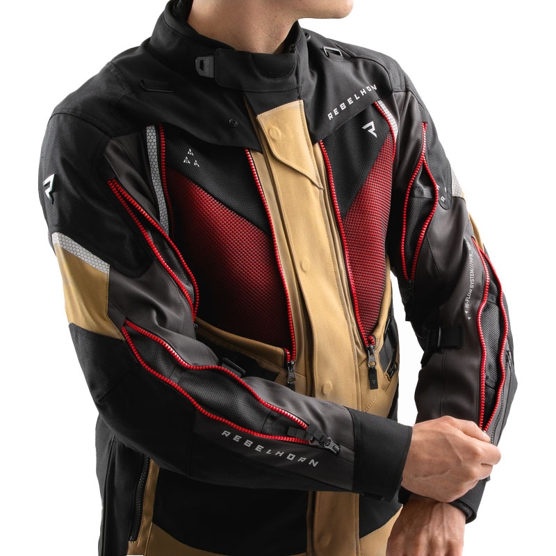 Chaqueta de moto Rebelhorn Hardy 3.0 beige-gris-rojo