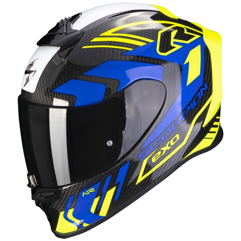 Casco integral Scorpion EXO-R1 EVO Carbon Air Supra negro-amarillo fluo-azul