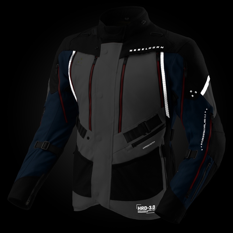 Chaqueta de moto Rebelhorn Hardy 3.0 azul-gris-rojo