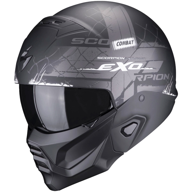 Casco abierto con máscara Scorpion EXO-COMBAT II Xenon negro y blanco mate