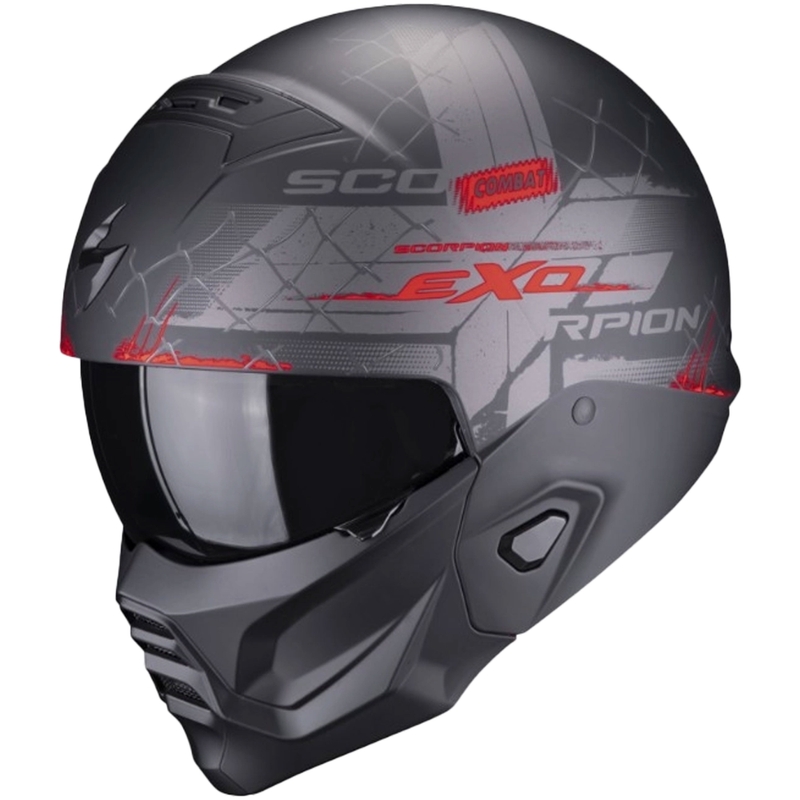 Casco abierto con máscara Scorpion EXO-COMBAT II Xenon negro-rojo mate