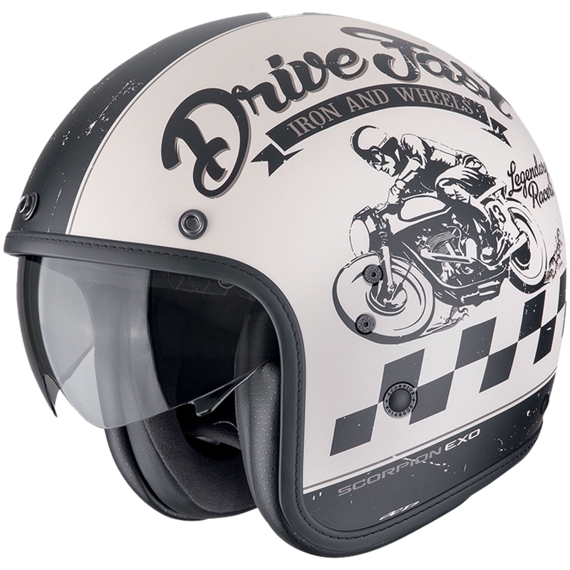 Casco de moto abierto Scorpion Belfast Evo DRIVE FAST crema-negro mate