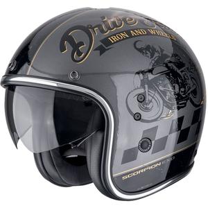 Casco de moto abierto Scorpion Belfast Evo DRIVE FAST plata-negro-oro