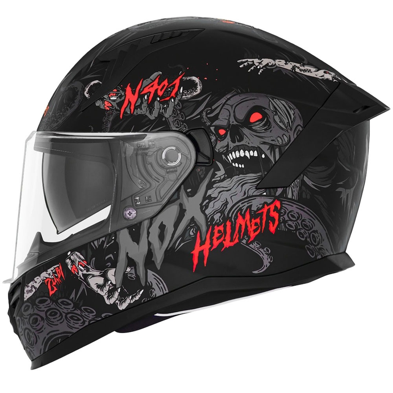 Casco integral de moto NOX N401 ZUMBI negro mate-rojo