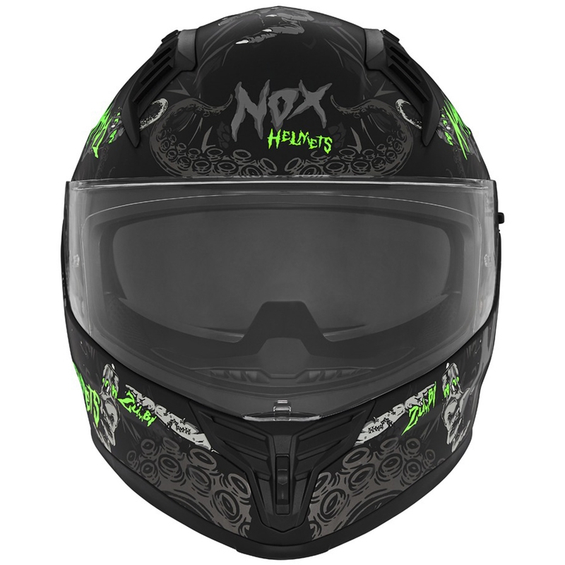 Casco integral de moto NOX N401 ZUMBI negro mate-verde fluo