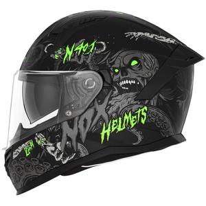 Casco integral de moto NOX N401 ZUMBI negro mate-verde fluo