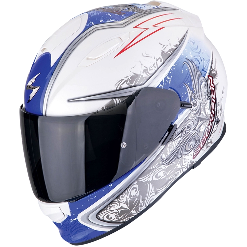 Casco integral de moto Scorpion EXO-491 RUN blanco-azul liquidación