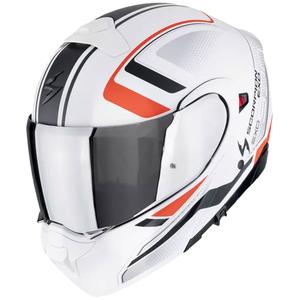 Casco de moto modular Scorpion EXO-930 EVO ARDENS metalizado blanco-negro-rojo
