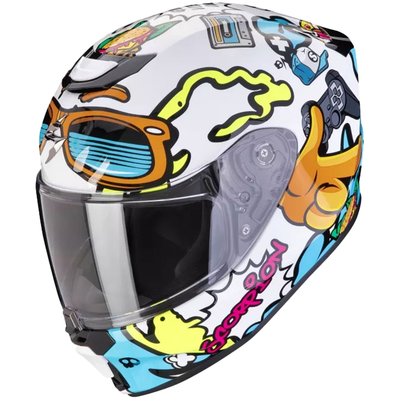 Casco de moto infantil Scorpion EXO-JNR AIR FUN blanco-azul