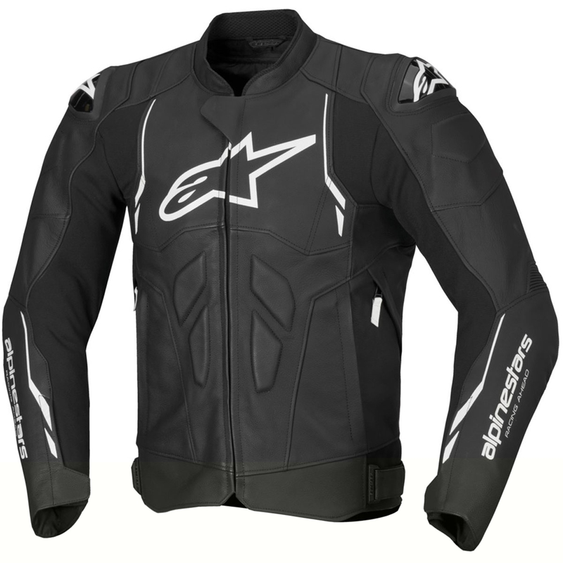 Chaqueta de moto de cuero Alpinestars Dusk en blanco y negro