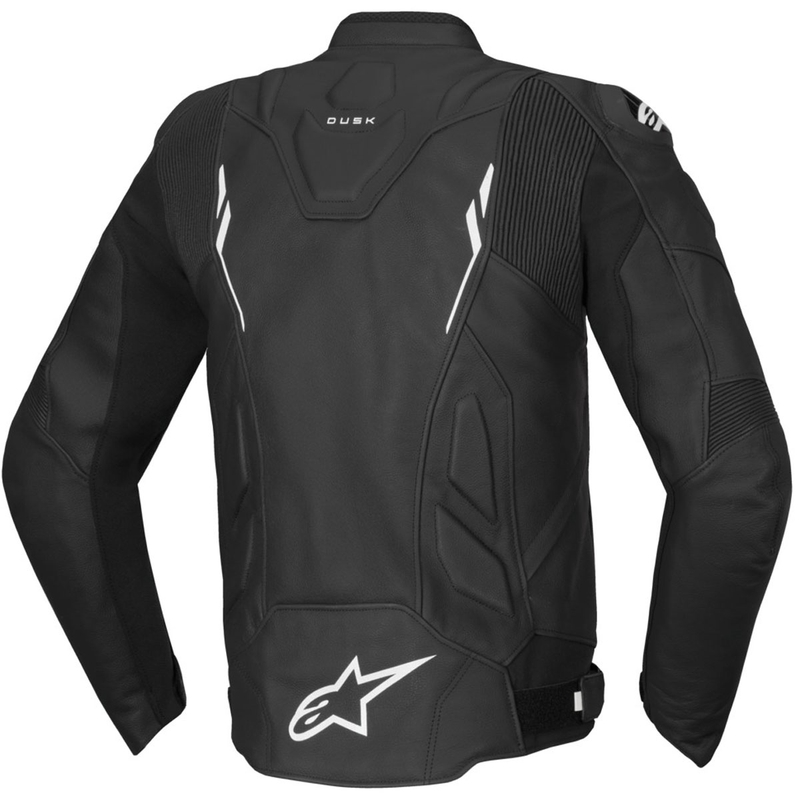 Chaqueta de moto de cuero Alpinestars Dusk en blanco y negro