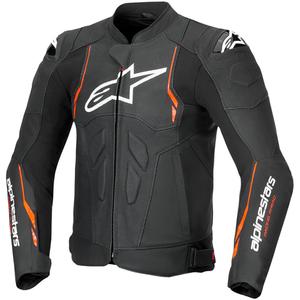 Chaqueta de moto de cuero Alpinestars Dusk Airflow negro-rojo fluorescente