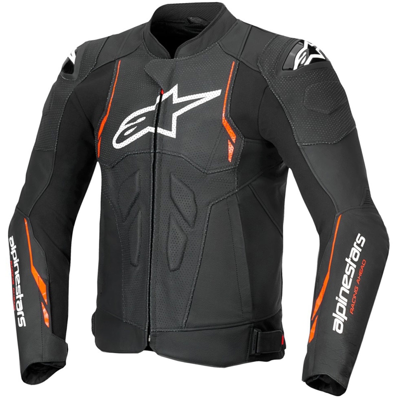 Chaqueta de moto de cuero Alpinestars Dusk Airflow negro-rojo fluorescente