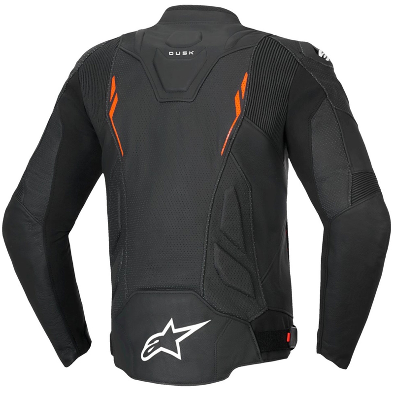 Chaqueta de moto de cuero Alpinestars Dusk Airflow negro-rojo fluorescente