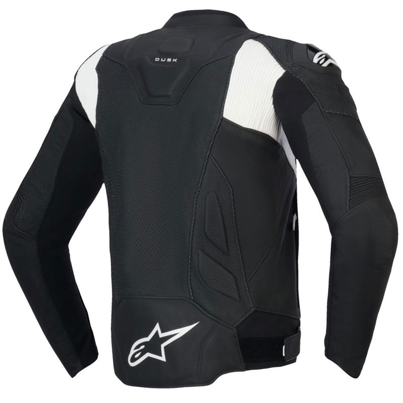 Chaqueta de moto de cuero Alpinestars Dusk Airflow en blanco y negro