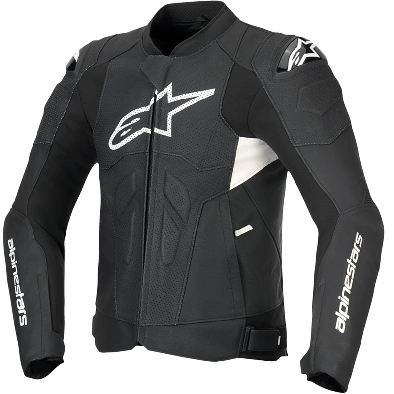 Chaqueta de moto de cuero Alpinestars Dusk Airflow en blanco y negro