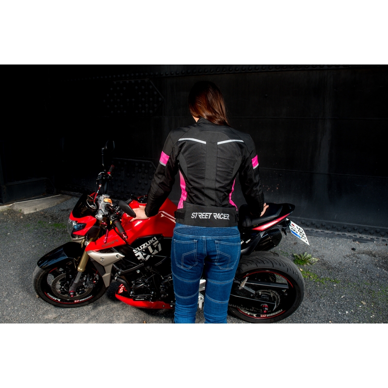 Dámská bunda na motorku Street Racer Betty černo-bílo-růžová výprodej