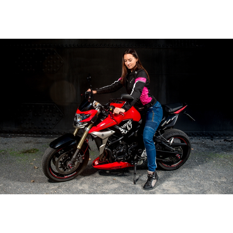 Dámská bunda na motorku Street Racer Betty černo-bílo-růžová výprodej