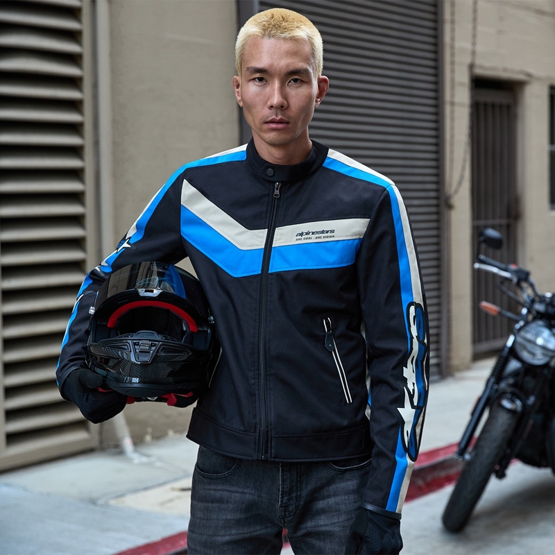 Chaqueta de moto impermeable Alpinestars T-Dyno en negro, azul y beige