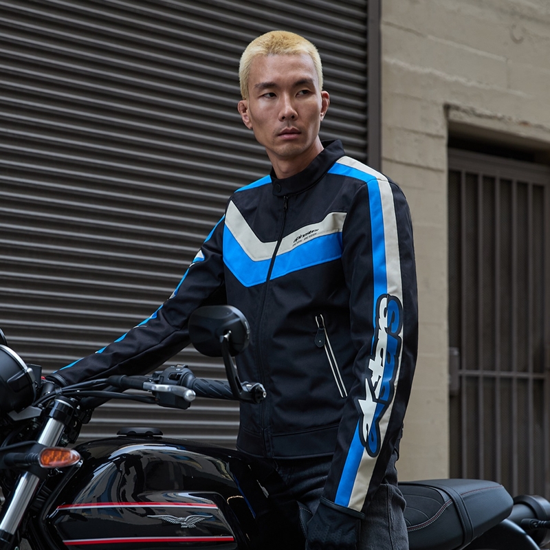 Chaqueta de moto impermeable Alpinestars T-Dyno en negro, azul y beige