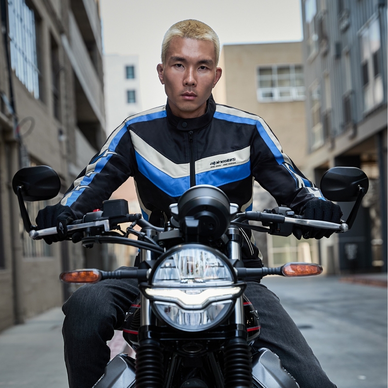 Chaqueta de moto impermeable Alpinestars T-Dyno en negro, azul y beige