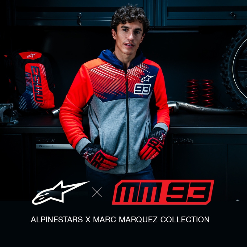 Sudadera deportiva Alpinestars Chrome V2 MM93 colección gris claro-azul-rojo fluorescente