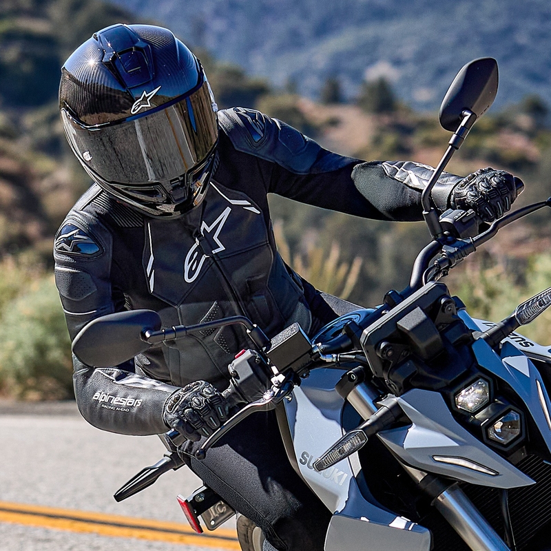 Chaqueta de moto de cuero para mujer Alpinestars Stella Dusk en blanco y negro